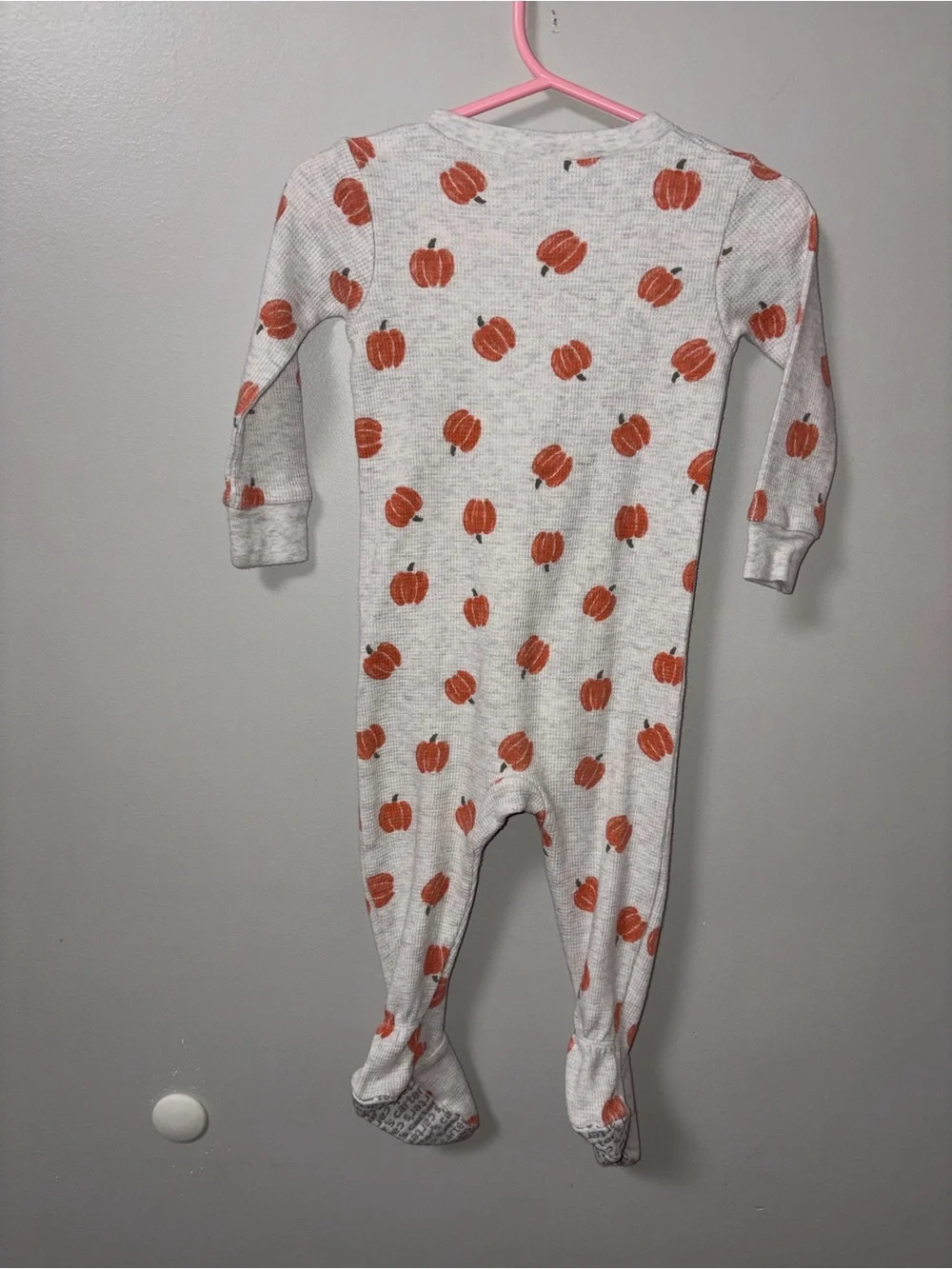 Child of Mine by Carters Gray Orange Pumpkin Print Zip Footie Unisex 12M Fall